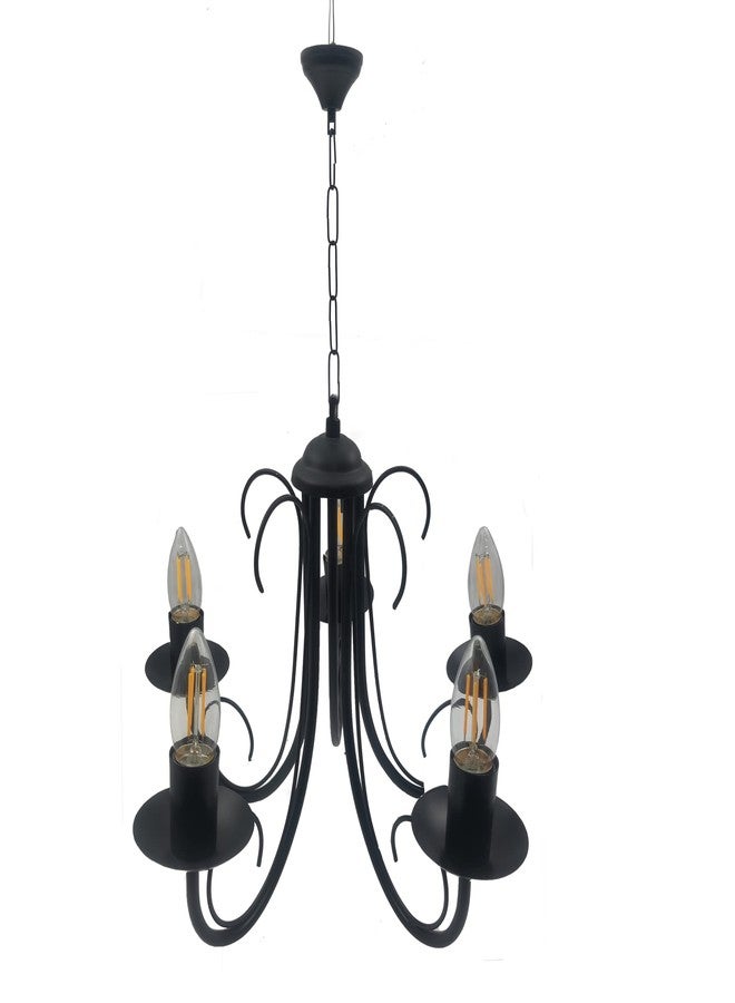 SINOMAN ثريا سينومان العصرية السوداء ذات الخمس مصابيح، مع لمبة، بدون سلك زجاجي، مناسبة لغرفة النوم، غرفة المعيشة، المقهى، المطعم، الردهة، المطبخ، فوق غرفة الطعام (ثريا بخمسة مصابيح) - Image 4